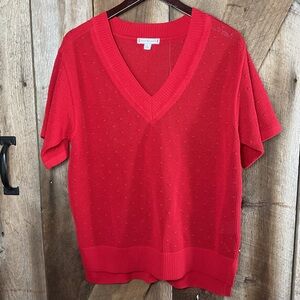 Tommy Hilfiger Red Knit V-Neck Sweater Size Medium